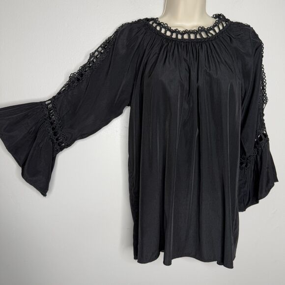 Liam & Co. Womens Blouse Medium Black Dark Romantic Lace Eyelet‎ Goth Feminine - Picture 6 of 10